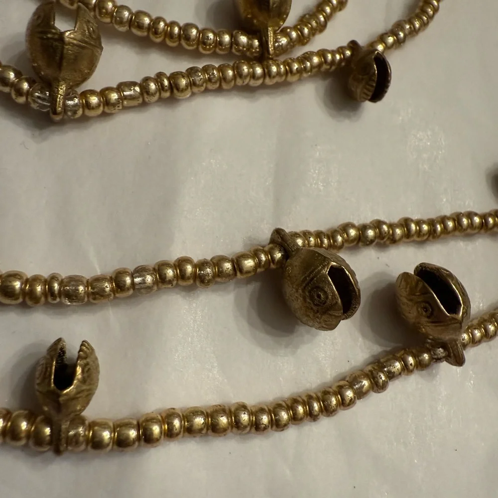 Handmade Beaded Garland with Vintage Brass Bells